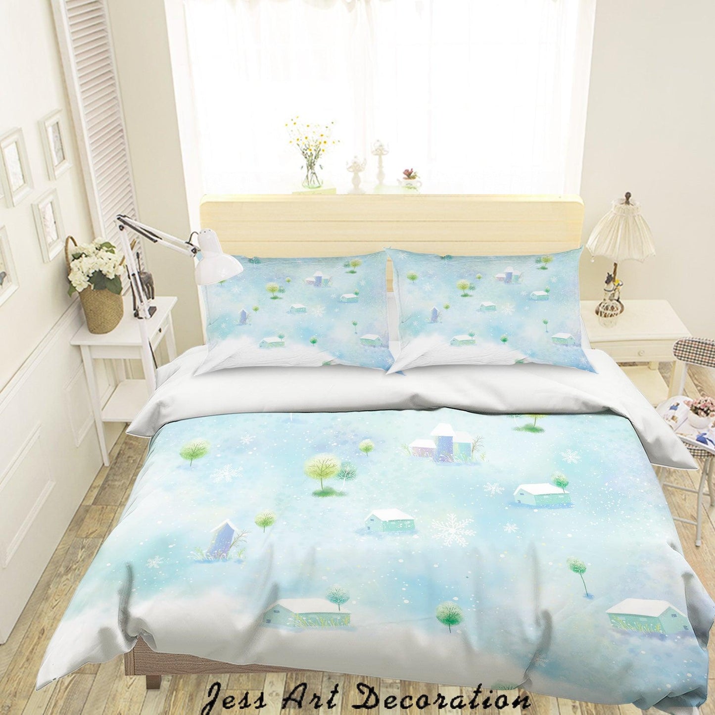 3D Cartoon Blue House Tree Quilt Cover Set Bedding Set Duvet Cover Pillowcases A552 LQH