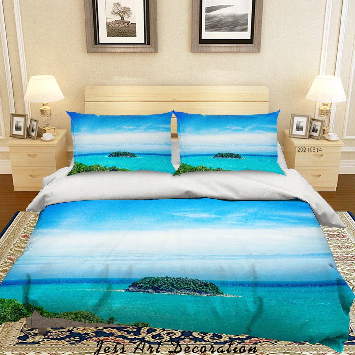 3D Blue Sky Sea Island Landscape Quilt Cover Set Bedding Set Duvet Cover Pillowcases 186