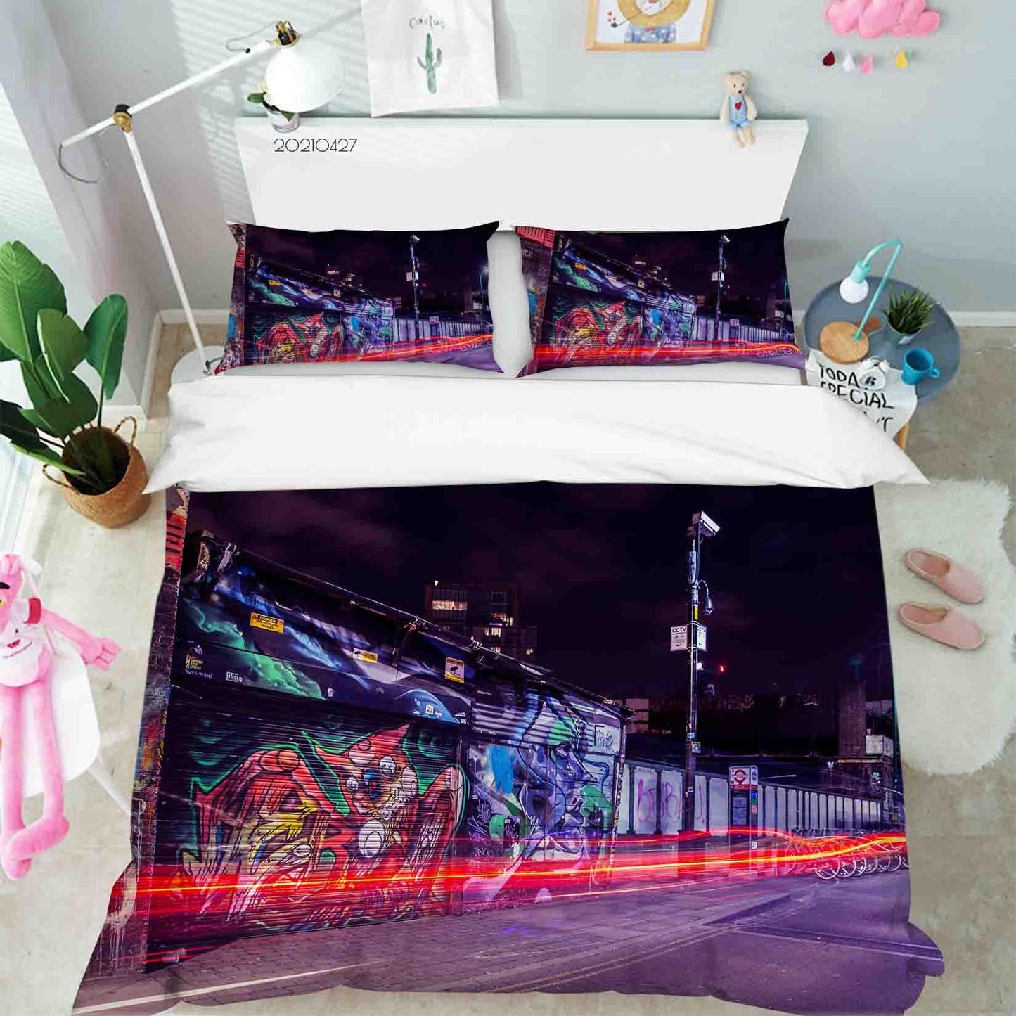 3D Abstract Colored Street Graffiti Quilt Cover Set Bedding Set Duvet Cover Pillowcases 81
