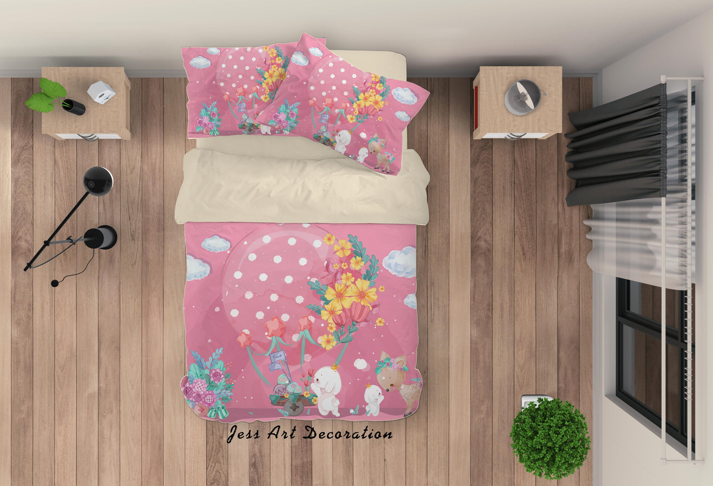 3D Cartoon Pink Animal Flower Quilt Cover Set Bedding Set Duvet Cover Pillowcases A334 LQH