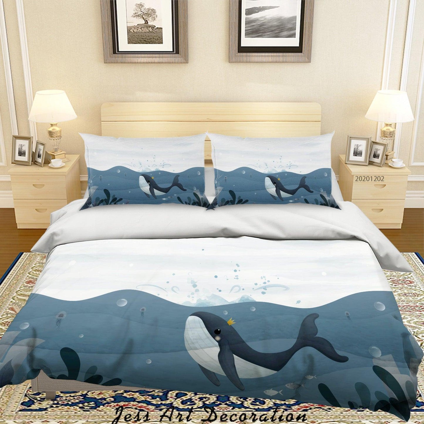 3D Cartoon Ocean Whale Fish Seaweed Quilt Cover Set Bedding Set Duvet Cover Pillowcases LXL