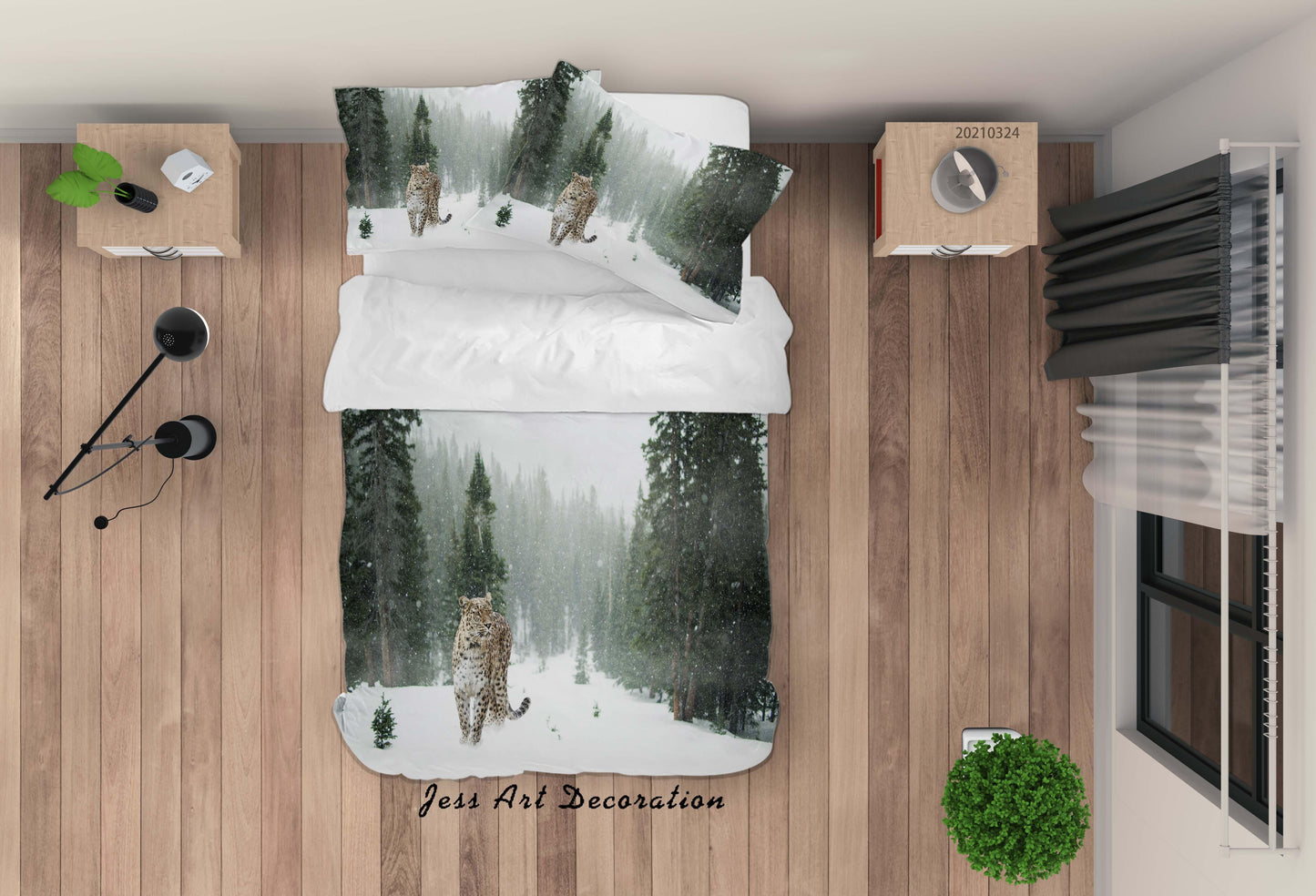 3D Animal Leopard Snow Forest Quilt Cover Set Bedding Set Duvet Cover Pillowcases 157 LQH