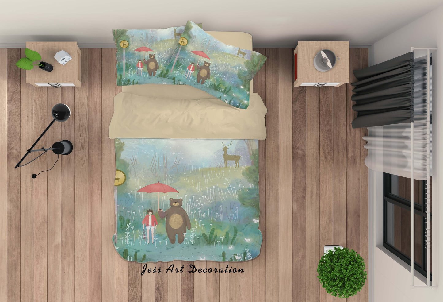 3D Bear Girl Umbrella Painting Quilt Cover Set Bedding Set Duvet Cover Pillowcases A420 LQH