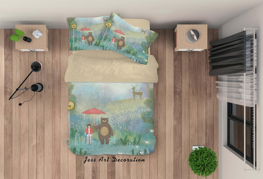 3D Bear Girl Umbrella Painting Quilt Cover Set Bedding Set Duvet Cover Pillowcases A420 LQH