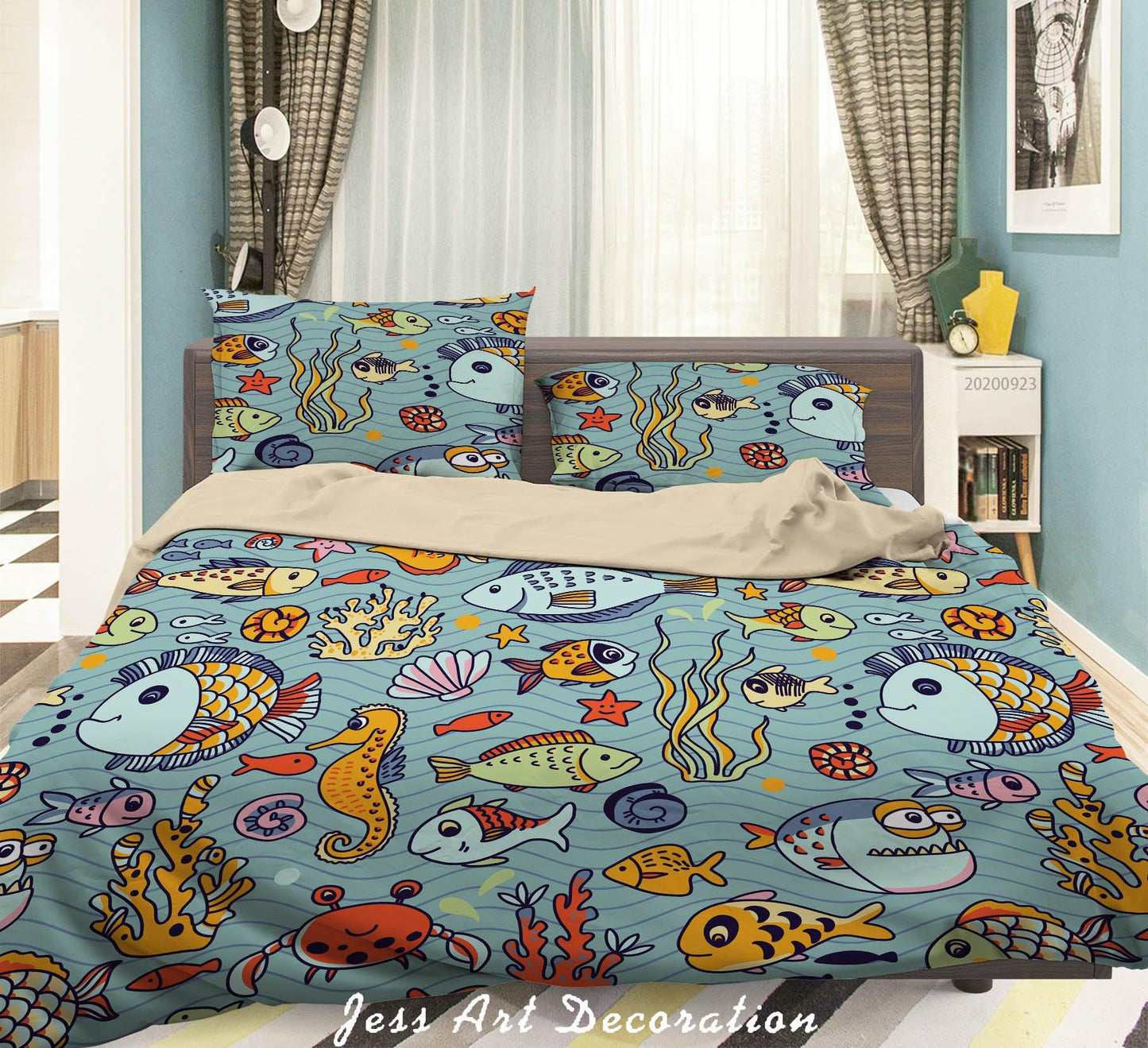 3D Cartoon Fish Sea Horse Quilt Cover Set Bedding Set Duvet Cover Pillowcases WJ 6302