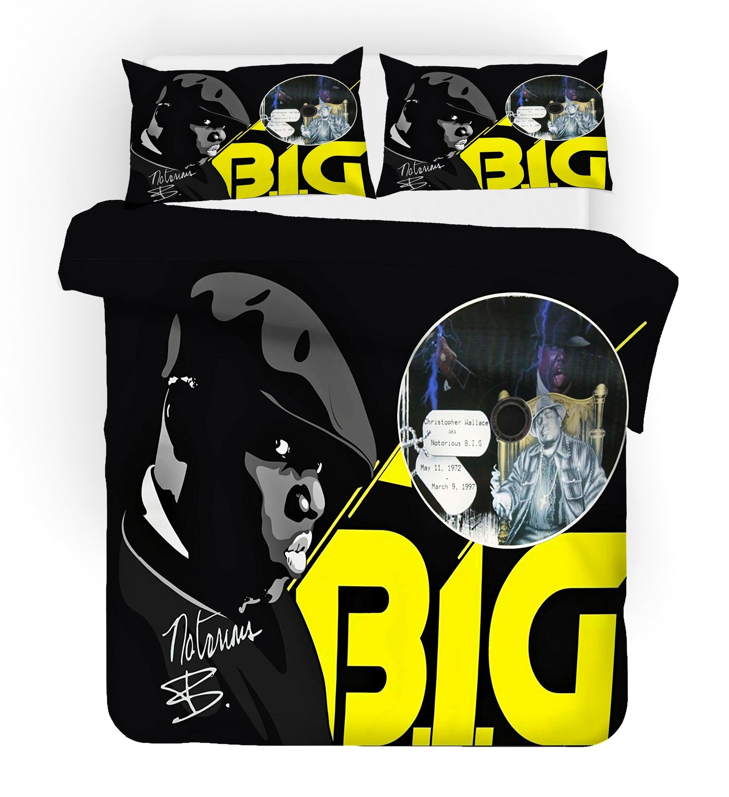 3D Black Yellow The Notorious B.I.G Quilt Cover Set Bedding Set Duvet Cover Pillowcases SF148