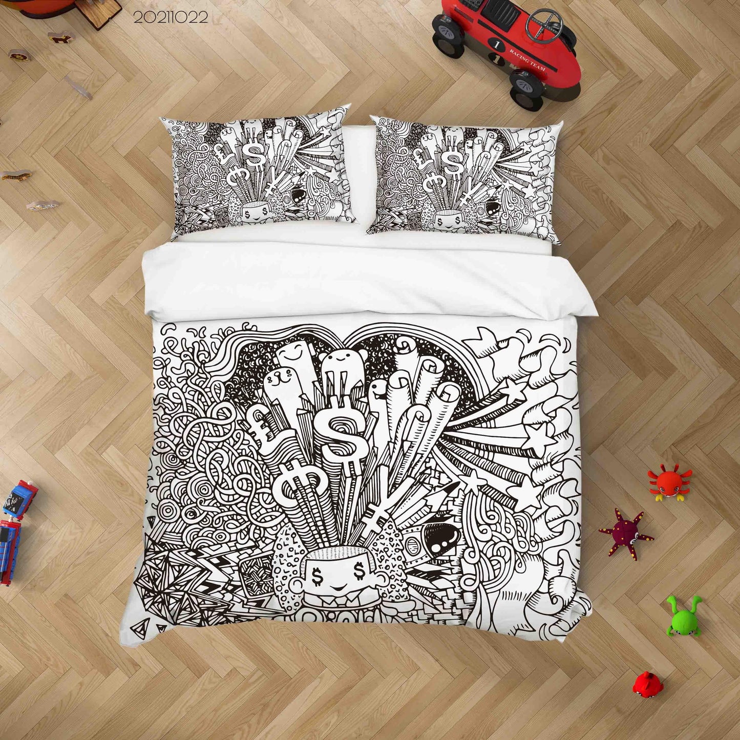 3D Abstract Monster Graffiti Quilt Cover Set Bedding Set Duvet Cover Pillowcases 45