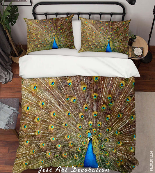 3D Animal Peacock Open Screen Quilt Cover Set Bedding Set Duvet Cover Pillowcases 132 LQH