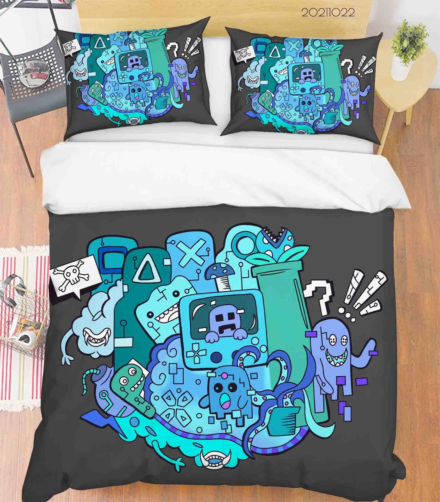 3D Abstract Blue Artistic Monster Graffiti Quilt Cover Set Bedding Set Duvet Cover Pillowcases 85