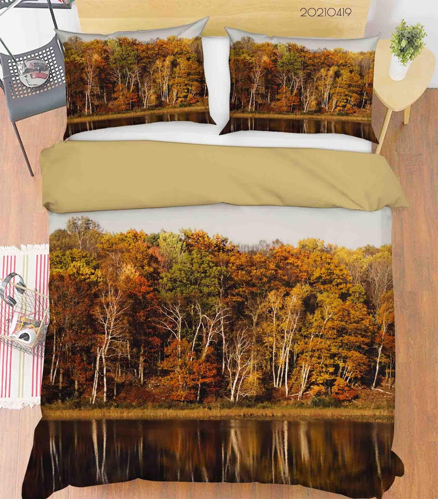 3D Autumn Forest Lake Landscape Quilt Cover Set Bedding Set Duvet Cover Pillowcases 226