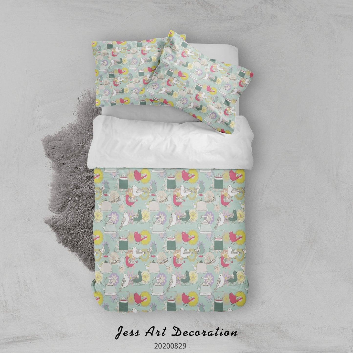 3D Abstract Hand Draw Cartoon Bird Pattern Quilt Cover Set Bedding Set Duvet Cover Pillowcases WJ 3543