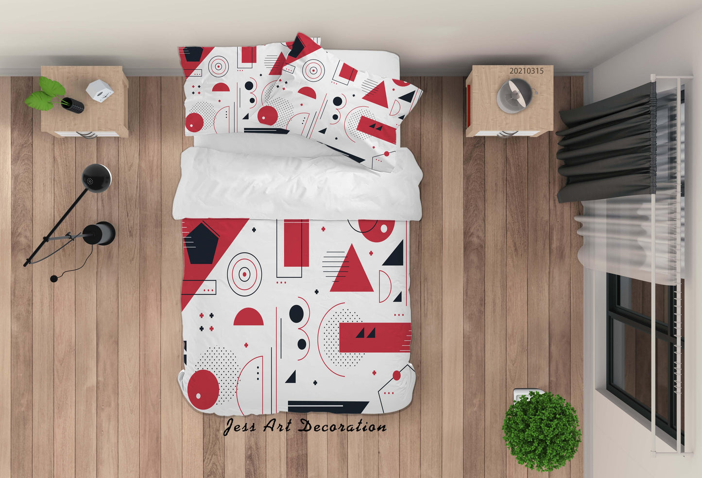 3D Abstract Red Geometric Pattern Quilt Cover Set Bedding Set Duvet Cover Pillowcases 75