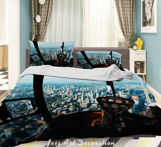 3D Airplane Window Modern Cityscapes Building Quilt Cover Set Bedding Set Duvet Cover Pillowcases LXL