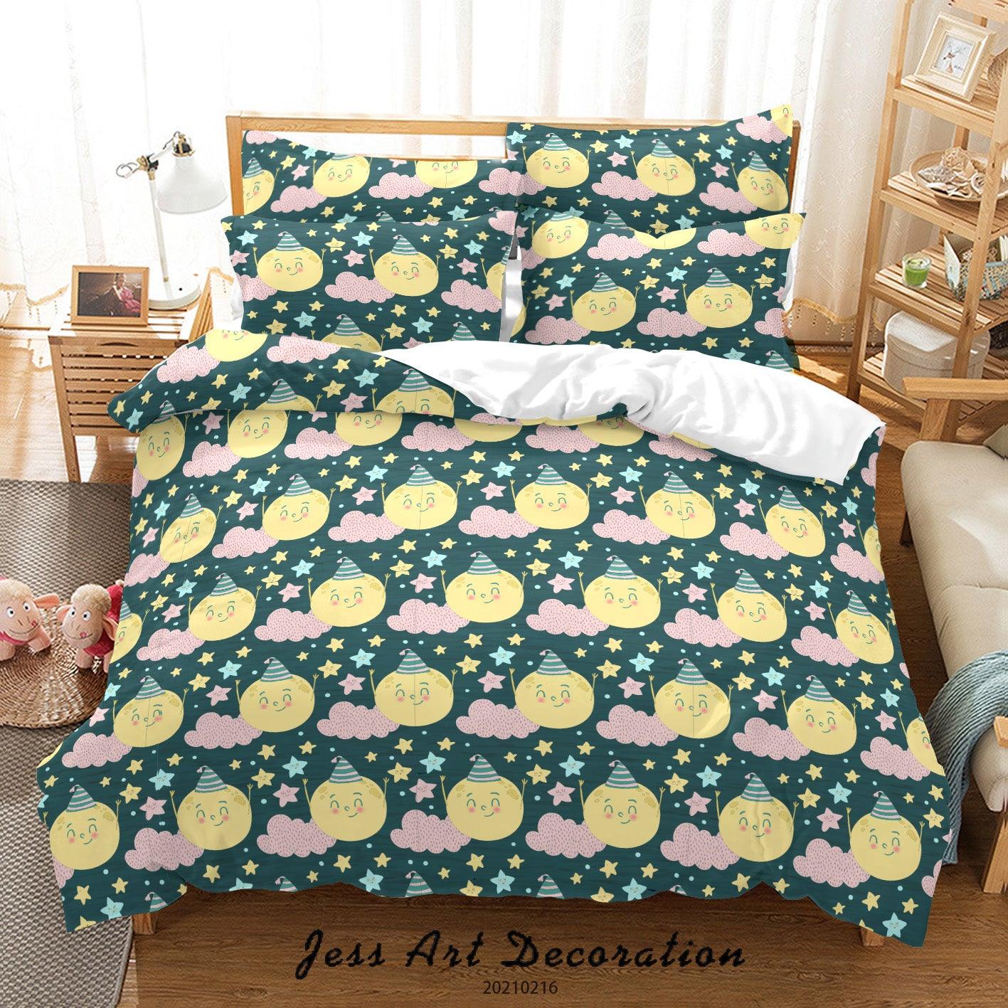 3D Cartoon Moon Cloud Star Quilt Cover Set Bedding Set Duvet Cover Pillowcases 283