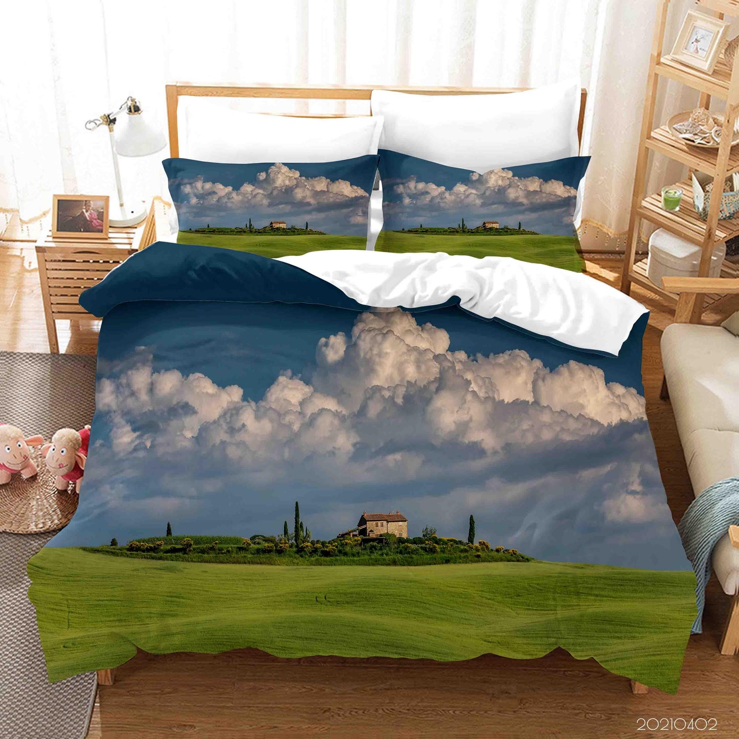 3D Blue Sky Cloud Meadow Landscape Quilt Cover Set Bedding Set Duvet Cover Pillowcases 77 LQH