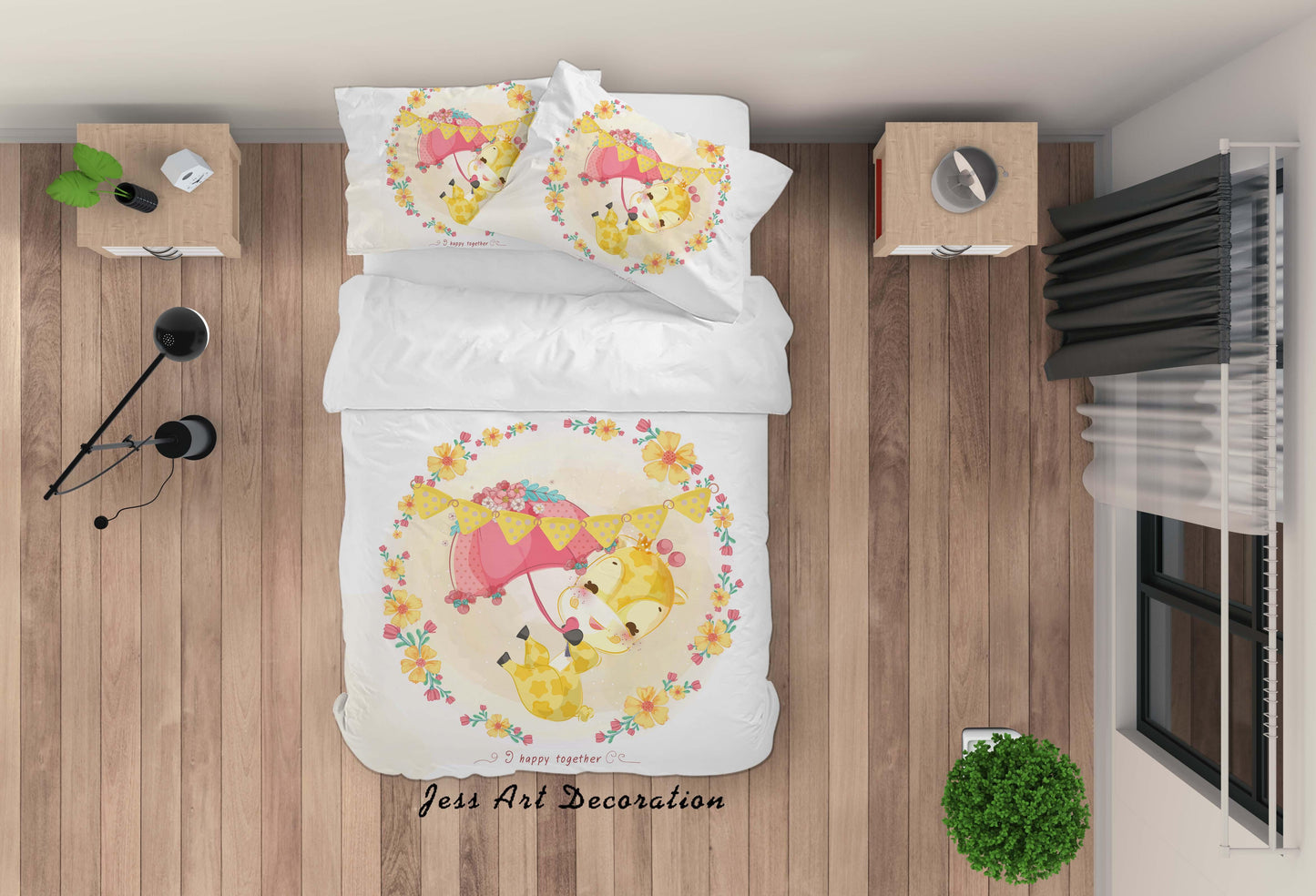 3D Cartoon Giraffe Umbrella Quilt Cover Set Bedding Set Duvet Cover Pillowcases A347 LQH