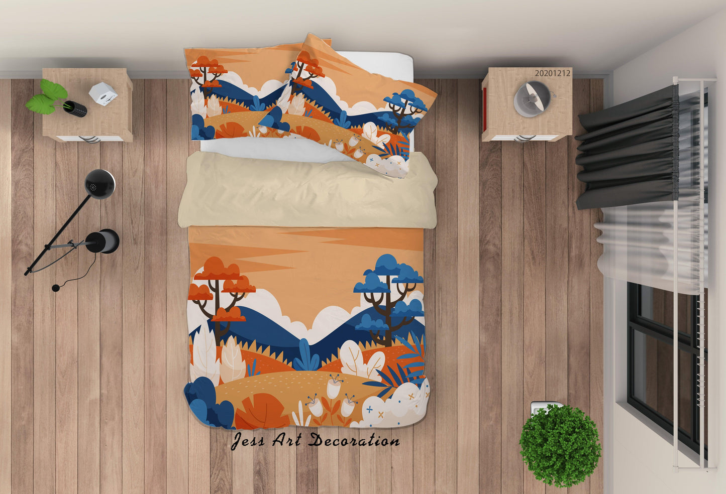 3D Cartoon Autumn Mountain Tree Plant Background Quilt Cover Set Bedding Set Duvet Cover Pillowcases LXL