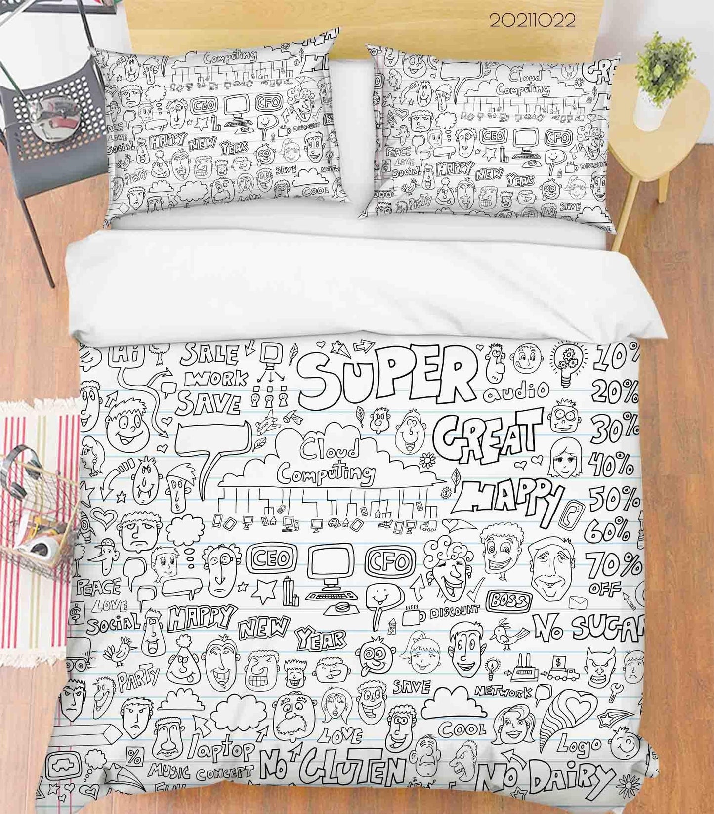 3D Cartoon Illustration Doodle Quilt Cover Set Bedding Set Duvet Cover Pillowcases 68