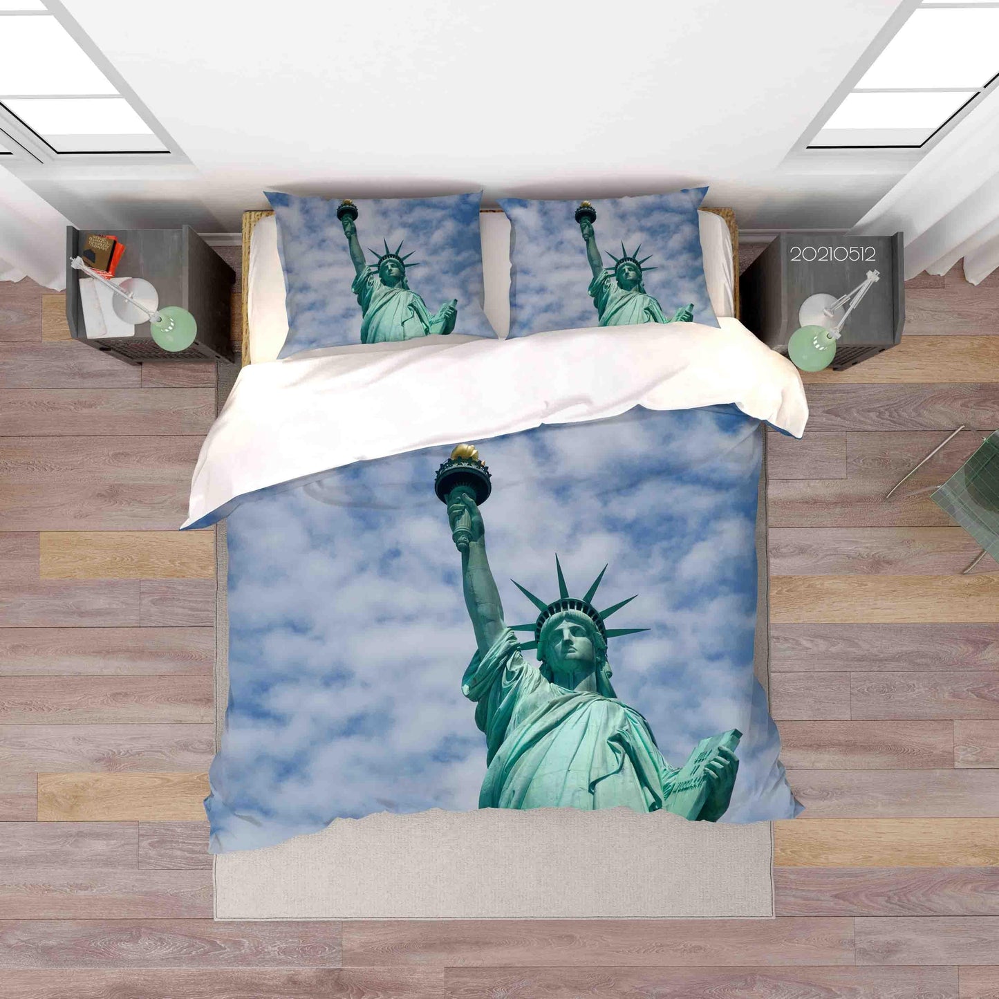 3D Blue Sky Cloud Statue of Liberty Quilt Cover Set Bedding Set Duvet Cover Pillowcases 240