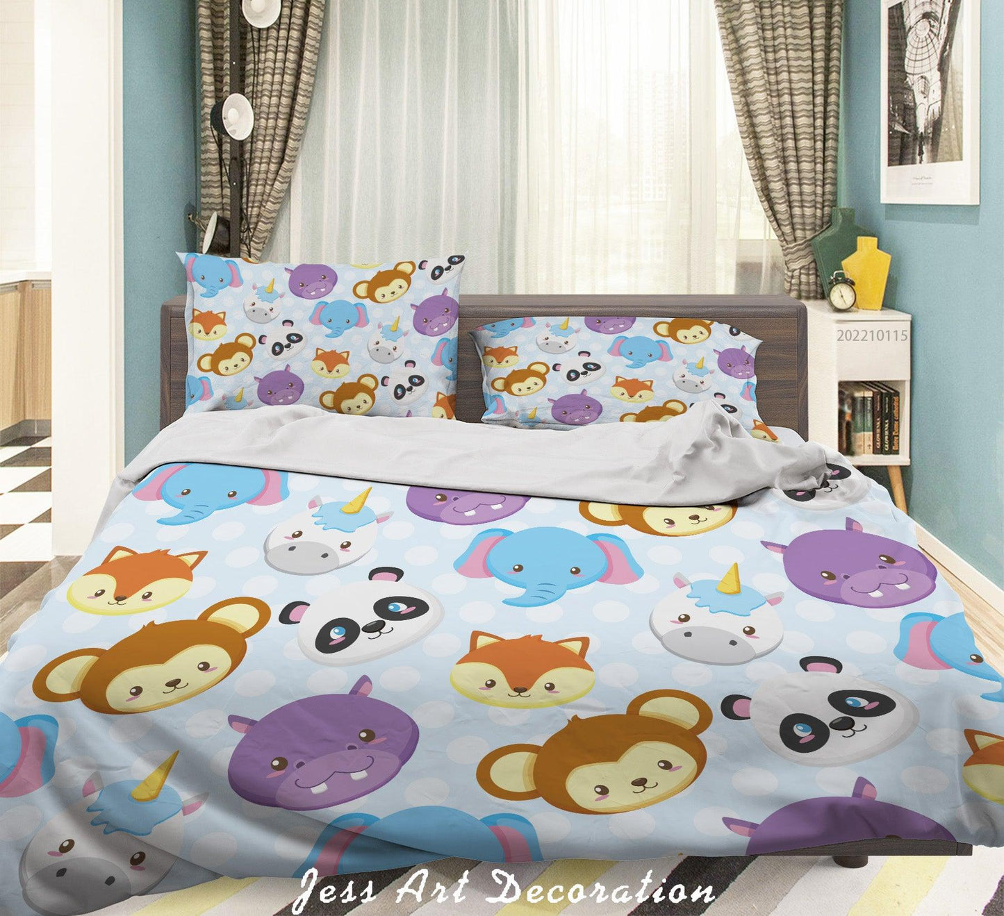 3D Cartoon Animal Elephant Monkey Quilt Cover Set Bedding Set Duvet Cover Pillowcases 5