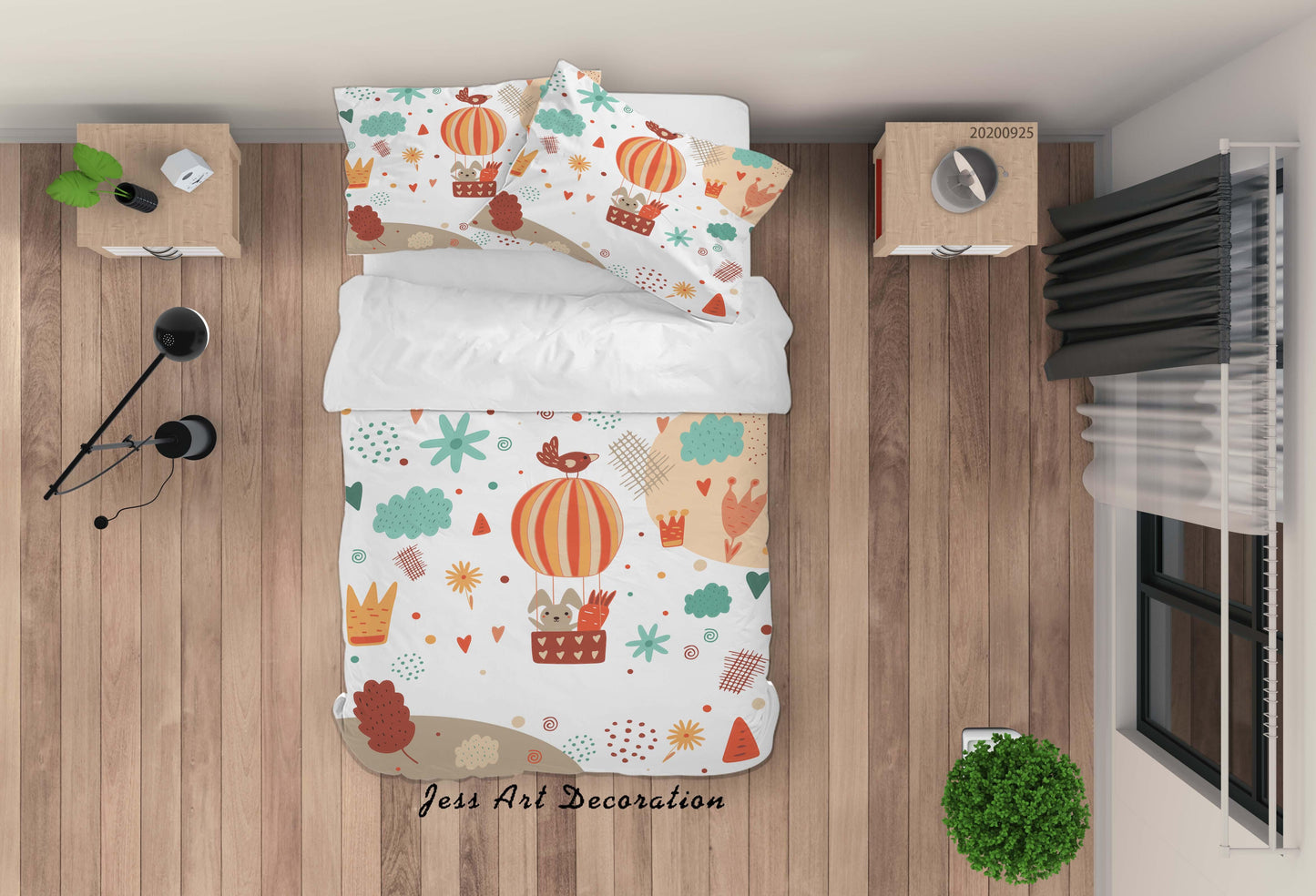 3D Cartoon Animal Hot-Air Balloon Cat Pattern Quilt Cover Set Bedding Set Duvet Cover Pillowcases WJ 6453