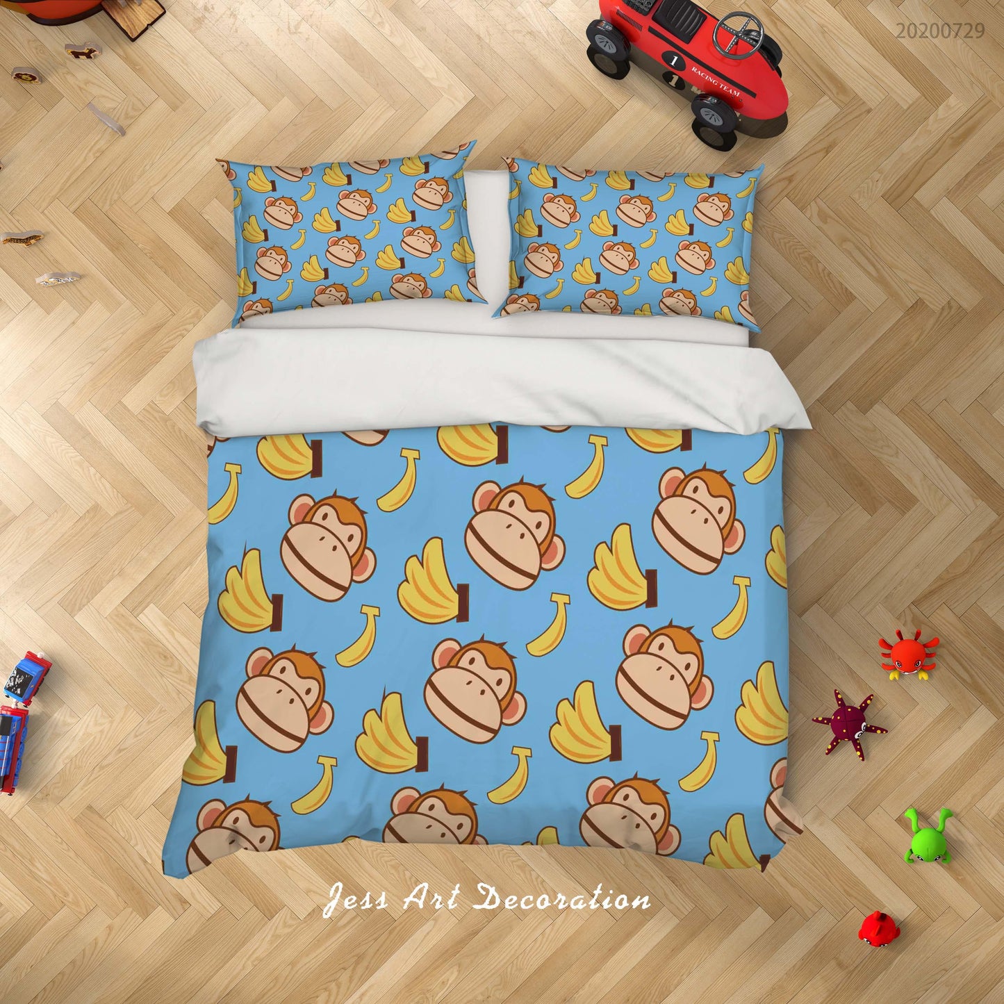 3D Blue Monkey Banana Quilt Cover Set Bedding Set Duvet Cover Pillowcases LXL 109