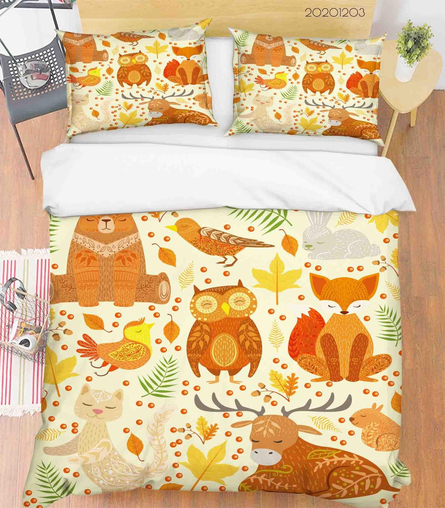 3D Cartoon Hand Drawn Colorful Owl Bear Bird Cat Animal Plant Quilt Cover Set Bedding Set Duvet Cover Pillowcases LXL