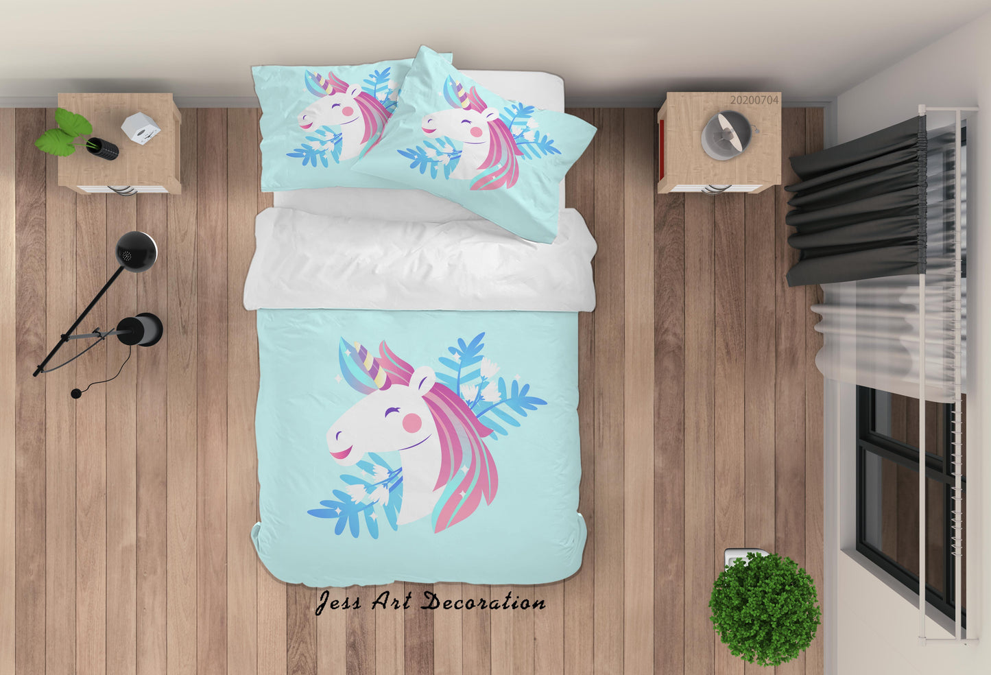 3D Blue Unicorn Quilt Cover Set Bedding Set Duvet Cover Pillowcases SF294