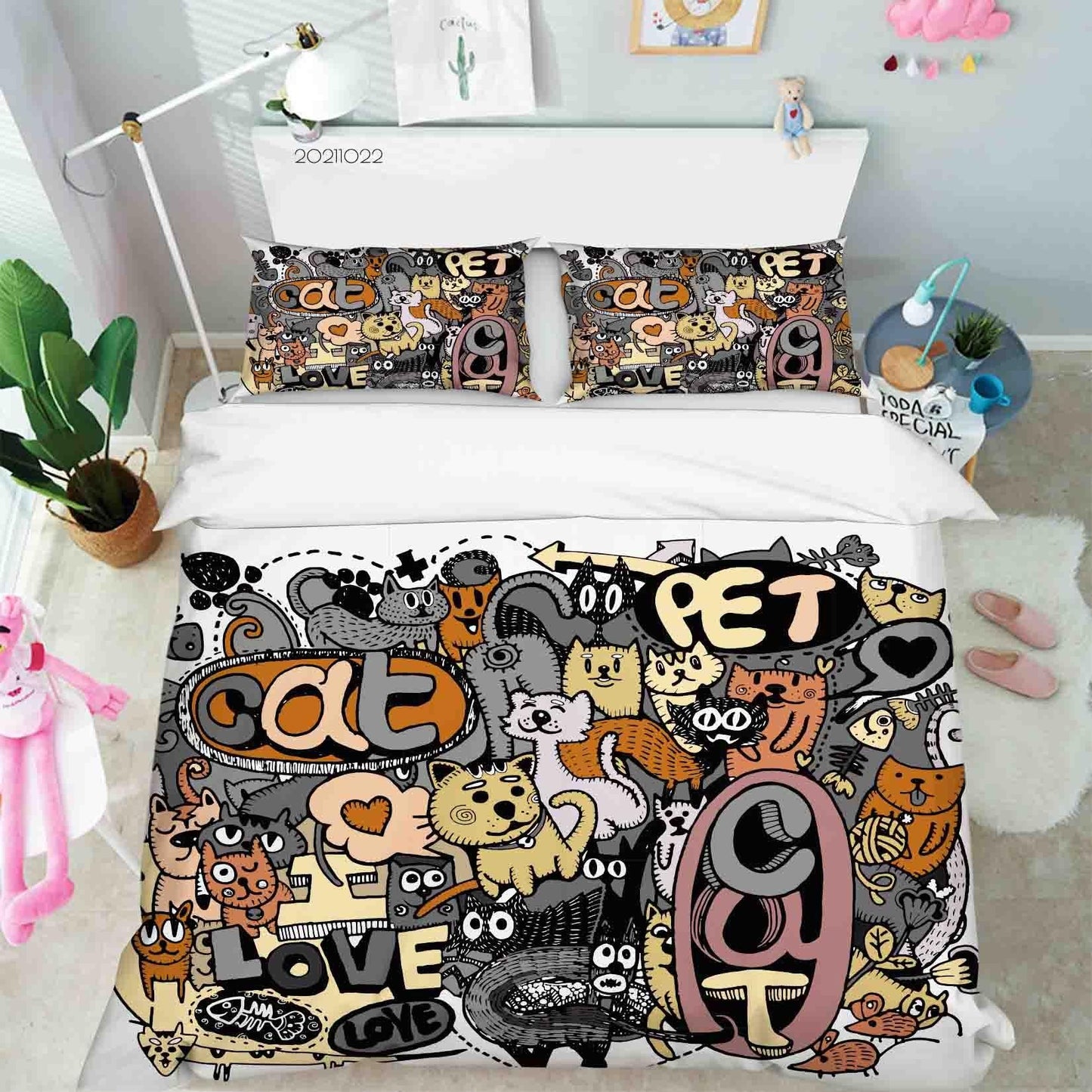3D Abstract Animal Cat Graffiti Quilt Cover Set Bedding Set Duvet Cover Pillowcases 46