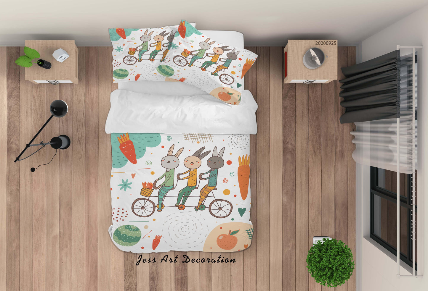 3D Cartoon Animal Rabbit Bike Pattern Quilt Cover Set Bedding Set Duvet Cover Pillowcases WJ 6462