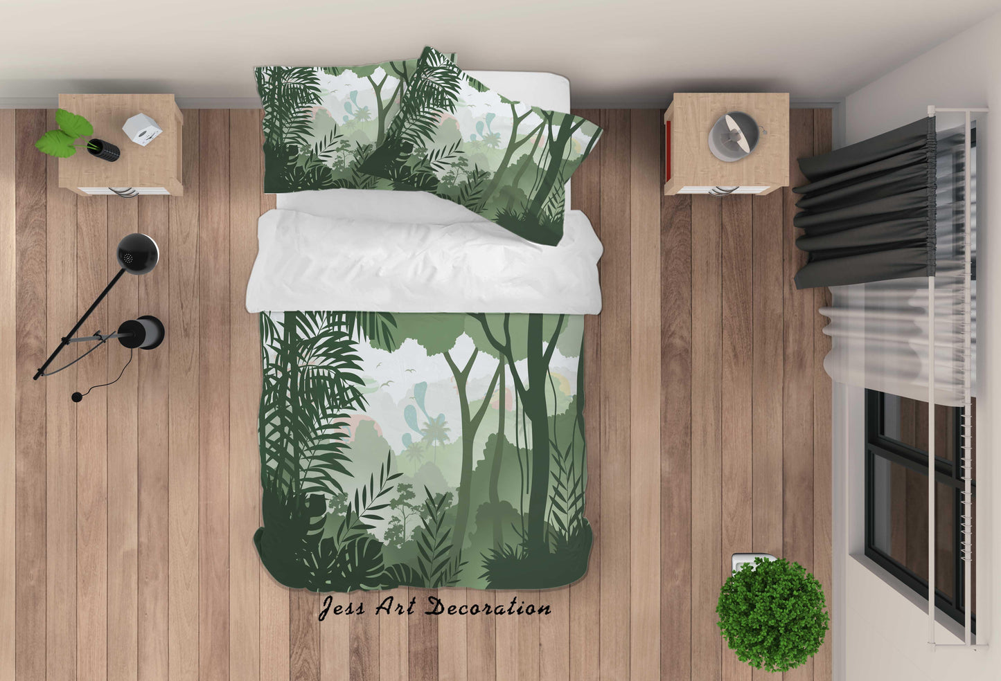 3D Cartoon Green Bamboo Tree Quilt Cover Set Bedding Set Duvet Cover Pillowcases A030 LQH