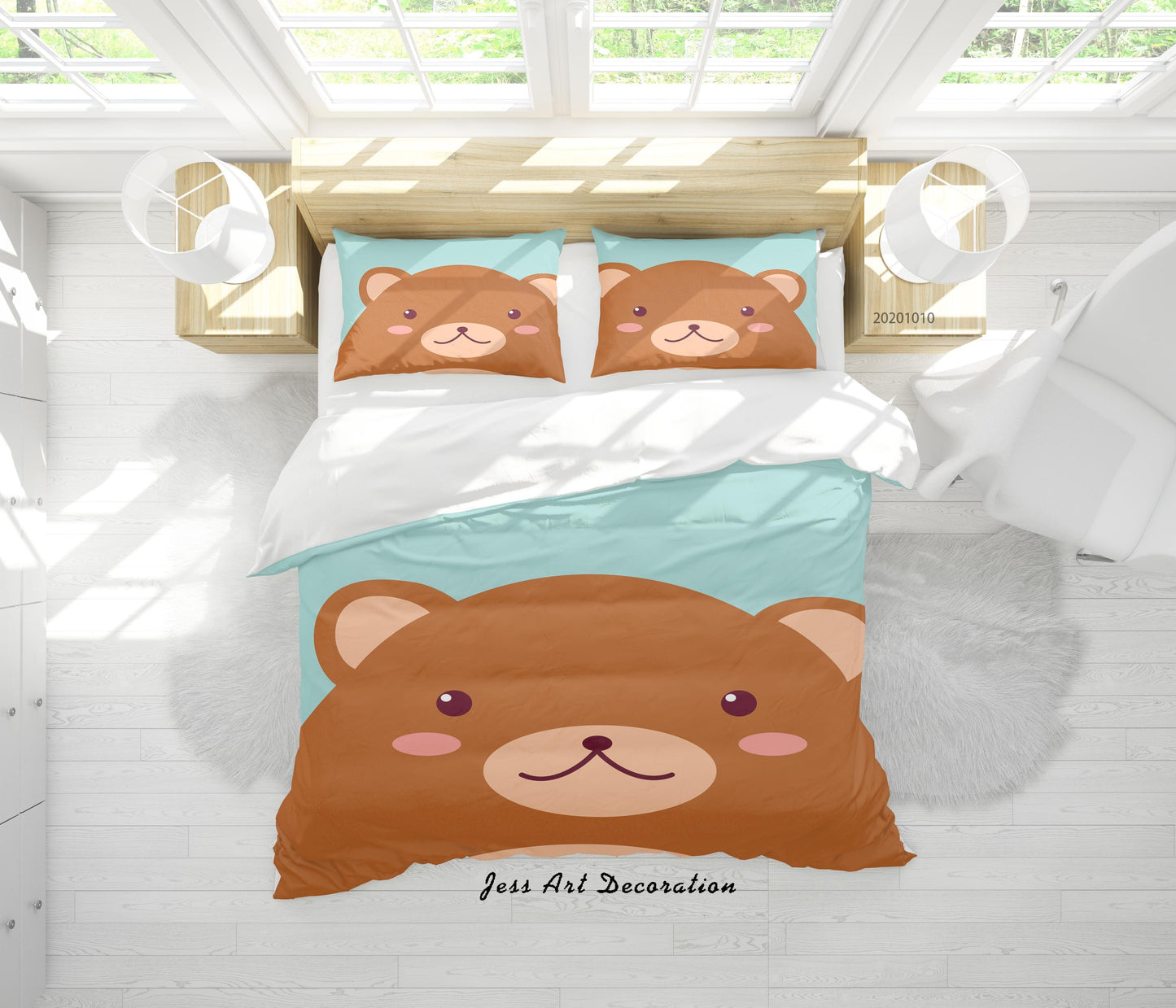 3D Cartoon Cute Animal Bear Quilt Cover Set Bedding Set Duvet Cover Pillowcases WJ 9515