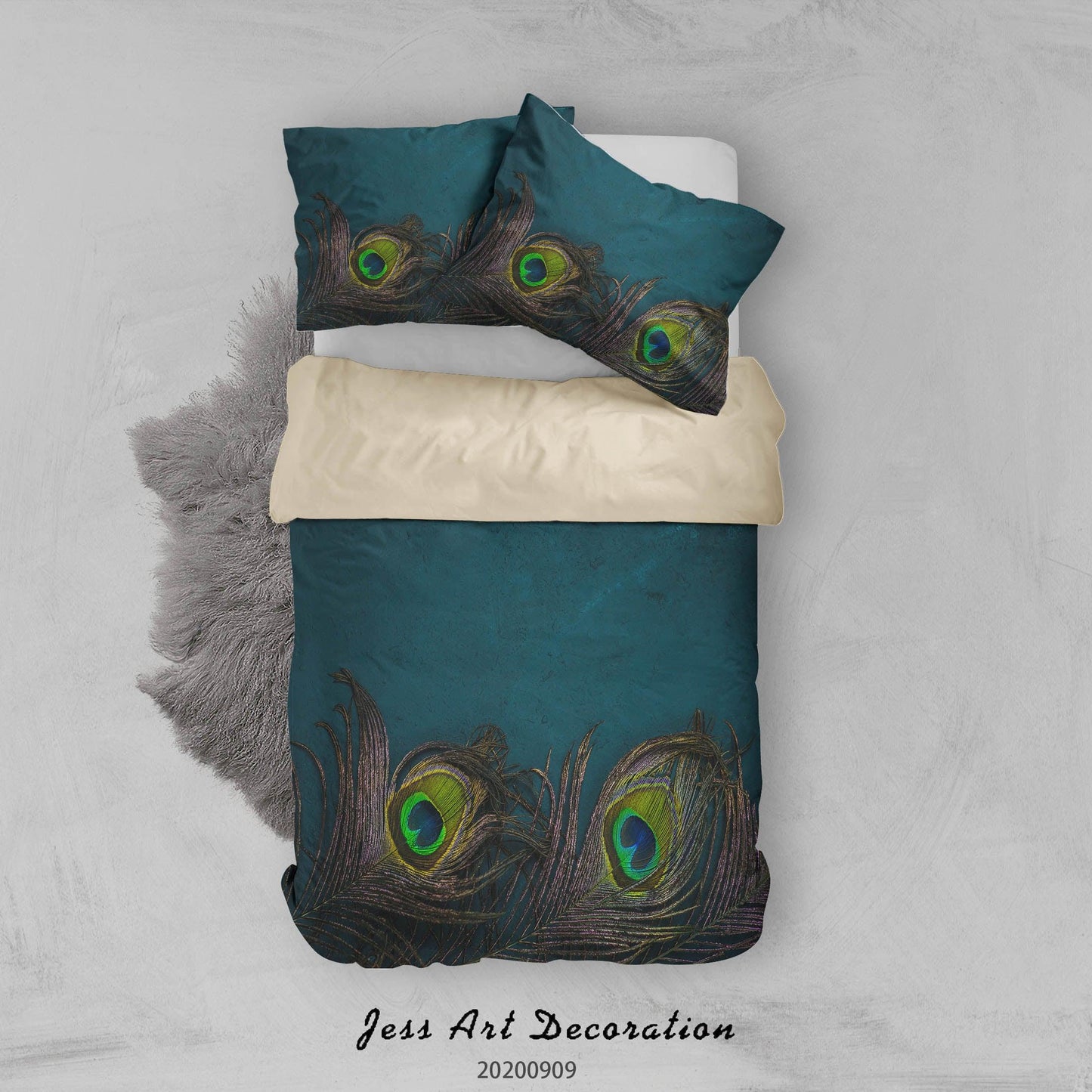 3D Animal Peacock Feathers Quilt Cover Set Bedding Set Duvet Cover Pillowcases WJ 6014