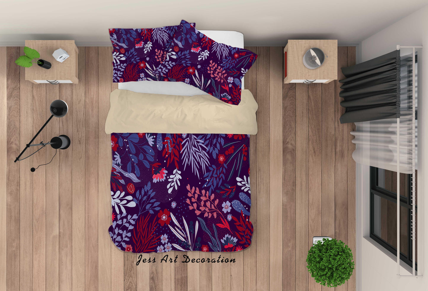 3D Cartoon Purple leaf Floral Quilt Cover Set Bedding Set Duvet Cover Pillowcases A015 LQH