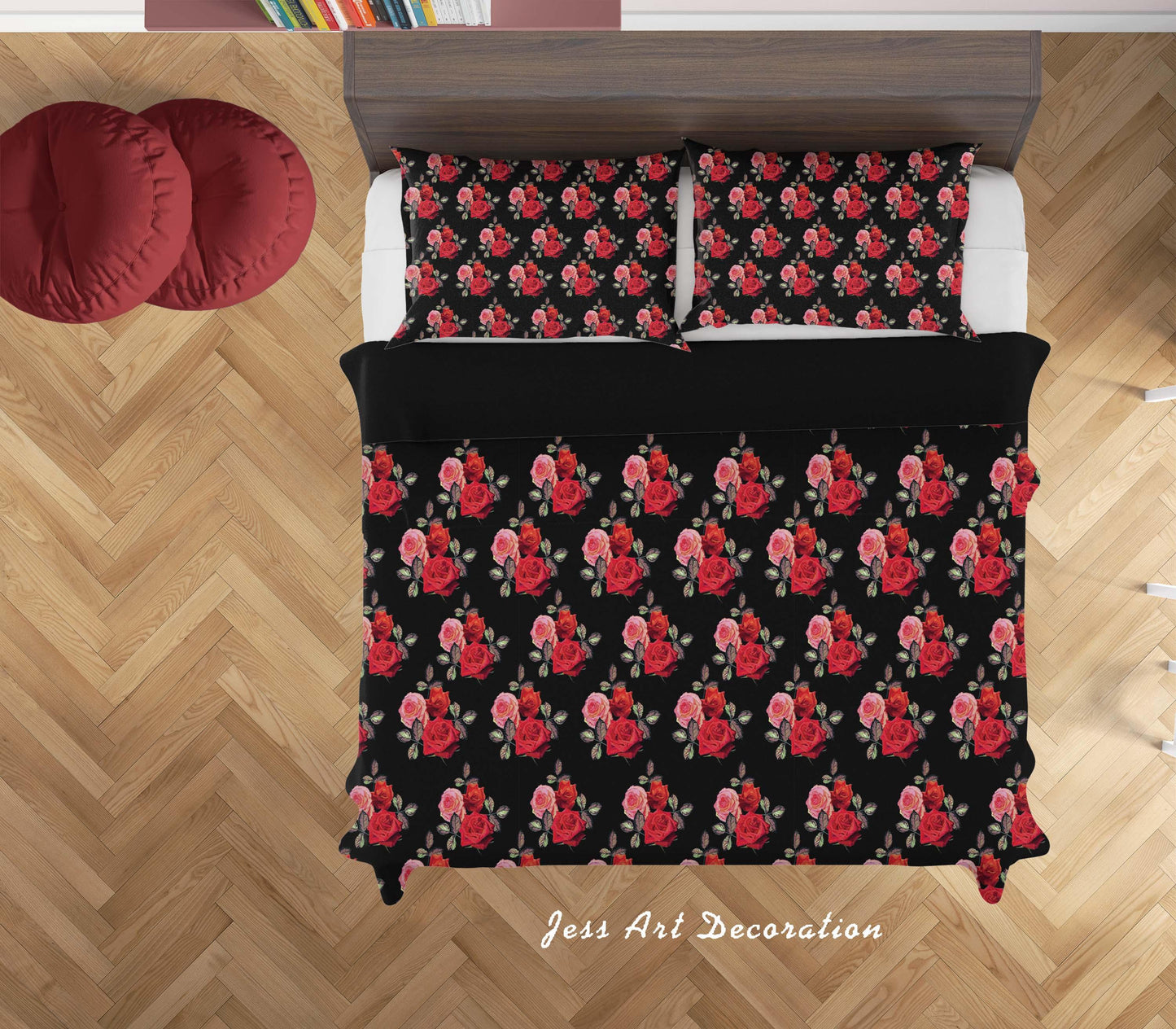 3D Black Red Rose Flowers Quilt Cover Set Bedding Set Duvet Cover Pillowcases SF84