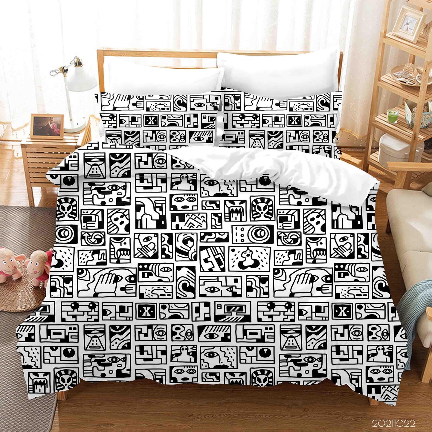 3D Cartoon Graffiti Quilt Cover Set Bedding Set Duvet Cover Pillowcases 81