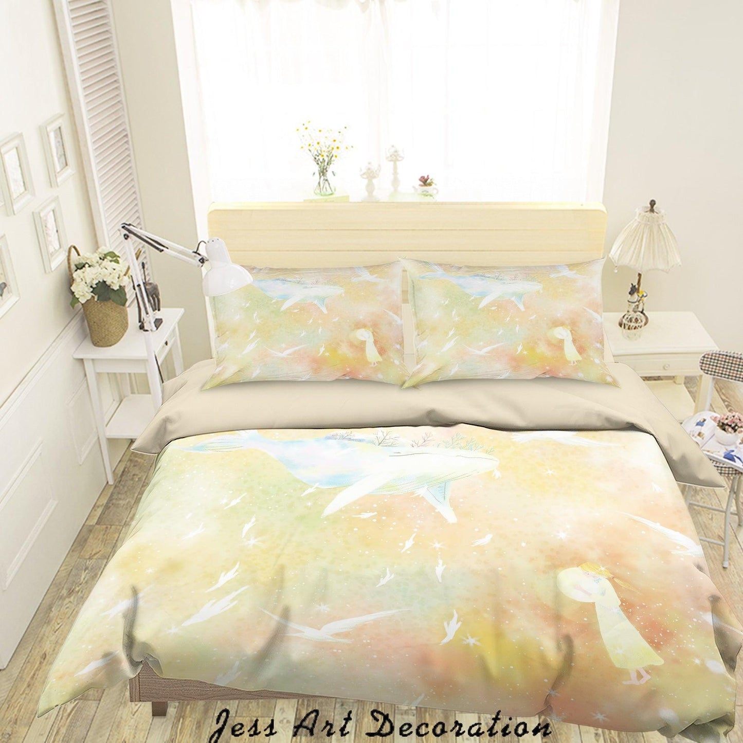 3D Cartoon Girl Dolphin Quilt Cover Set Bedding Set Duvet Cover Pillowcases A547 LQH