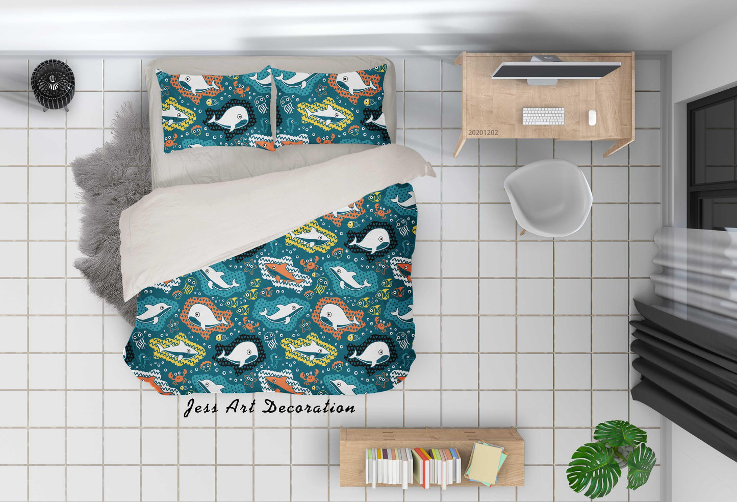 3D Cartoon Hand Drawn Colorful Ocean Whale Shark Fish Quilt Cover Set Bedding Set Duvet Cover Pillowcases LXL