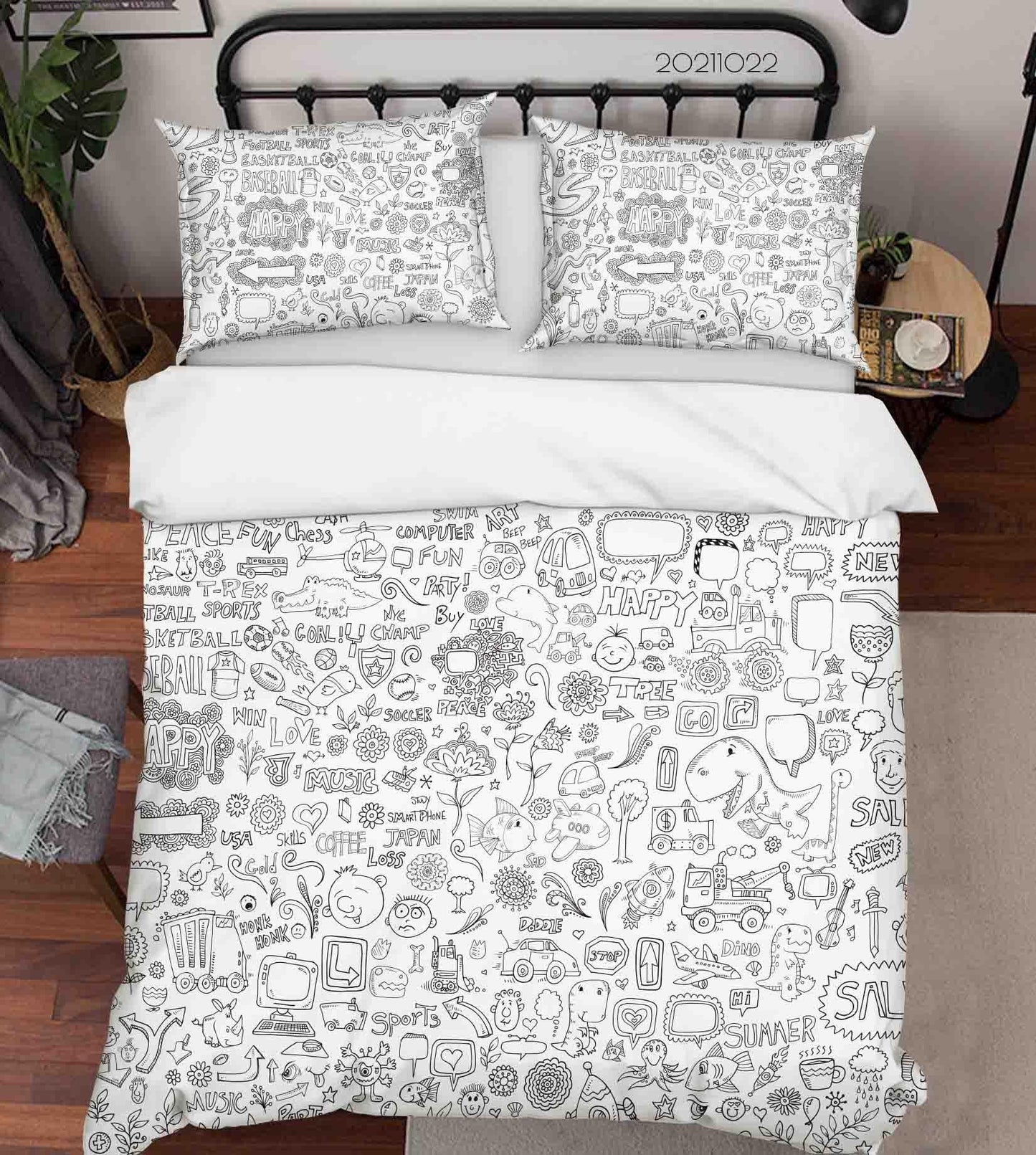 3D Cartoon Grey Illustration Graffiti Quilt Cover Set Bedding Set Duvet Cover Pillowcases 87