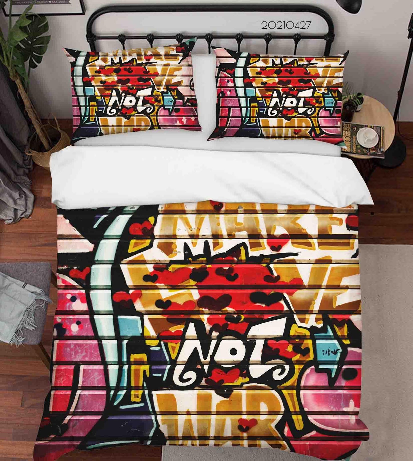 3D Abstract Colored Street Graffiti Quilt Cover Set Bedding Set Duvet Cover Pillowcases 124