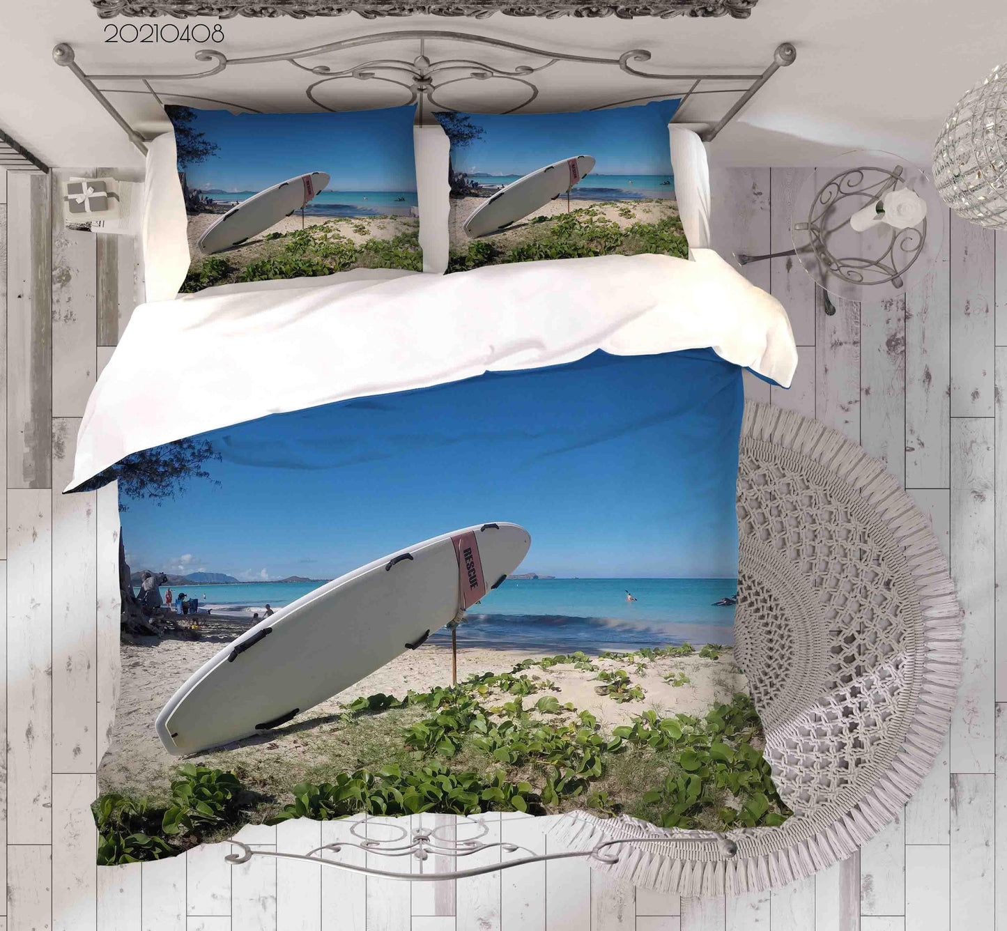 3D Blue Beach Surfboard Quilt Cover Set Bedding Set Duvet Cover Pillowcases 65