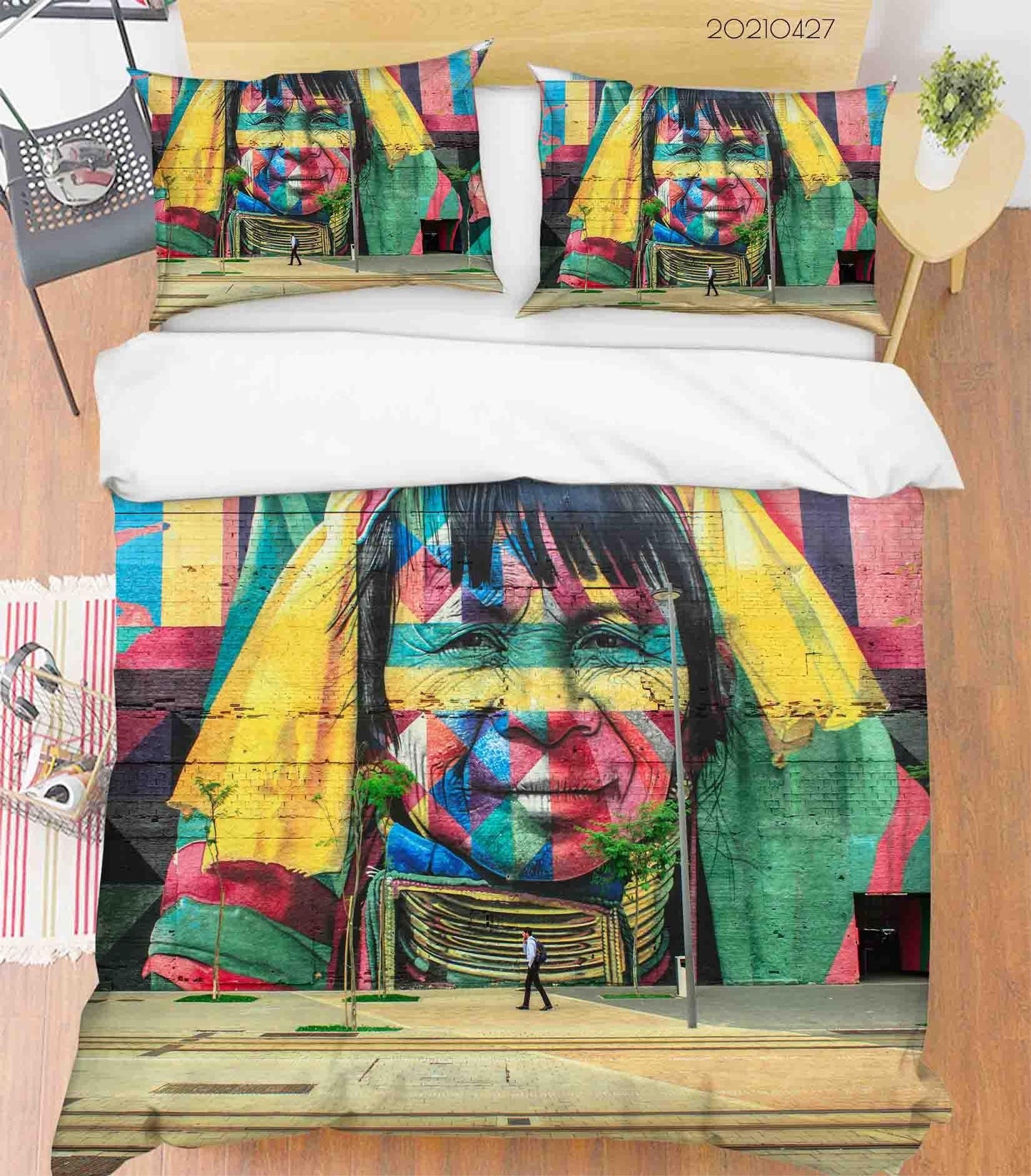 3D Abstract Art Colored Street Graffiti Quilt Cover Set Bedding Set Duvet Cover Pillowcases 86