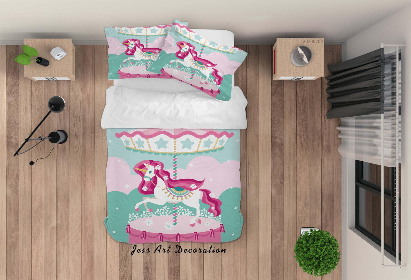 3D Carousel Unicorn Quilt Cover Set Bedding Set Duvet Cover Pillowcases SF138