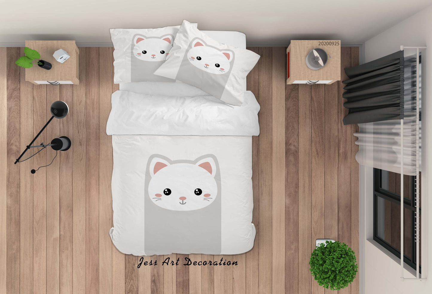 3D Cartoon Animal Cat Pattern Quilt Cover Set Bedding Set Duvet Cover Pillowcases WJ 6474
