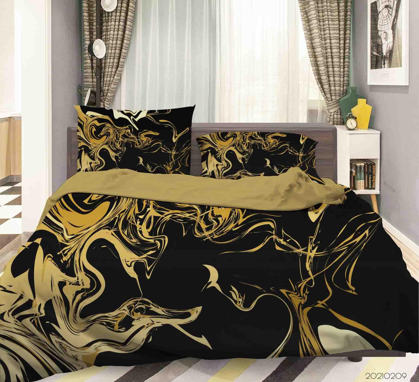 3D Black Gold Marble Quilt Cover Set Bedding Set Duvet Cover Pillowcases 263