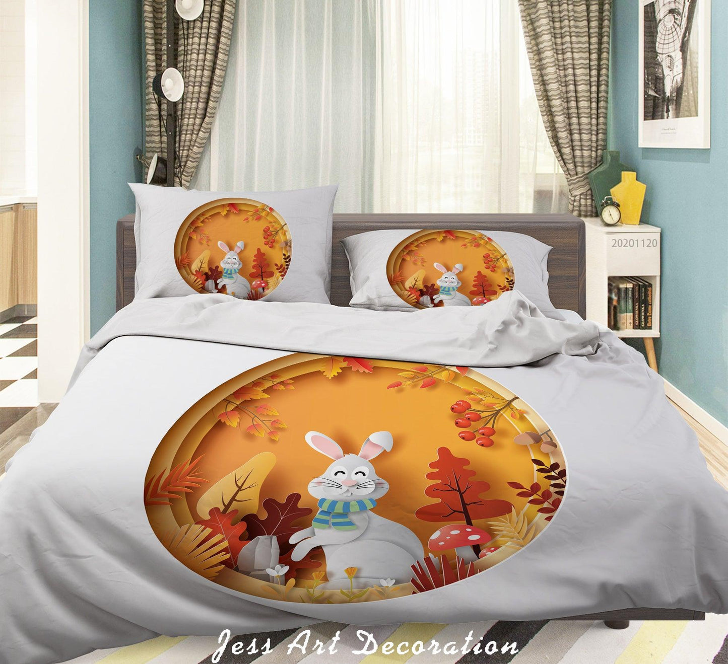 3D Autumn Tree Plant Bunny Animal Quilt Cover Set Bedding Set Duvet Cover Pillowcases LXL