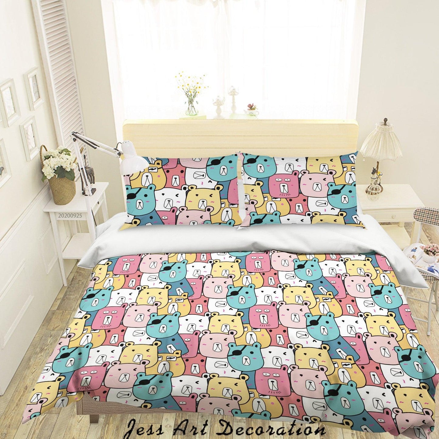 3D Cartoon Animal Bear Quilt Cover Set Bedding Set Duvet Cover Pillowcases WJ 6403