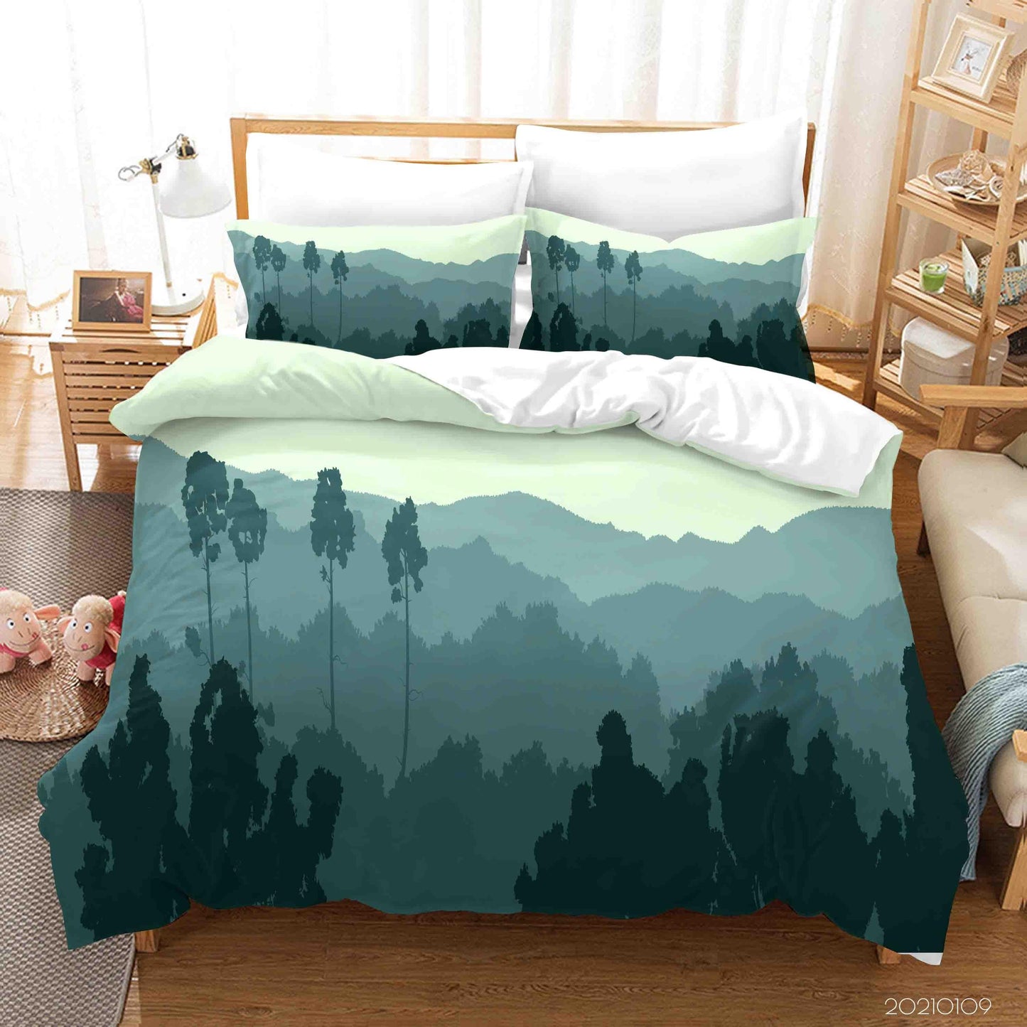 3D Cartoon Green Forest Mountains Quilt Cover Set Bedding Set Duvet Cover Pillowcases 35 LQH