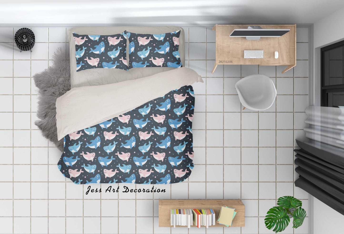 3D Cartoon of Blue Whale Quilt Cover Set Bedding Set Duvet Cover Pillowcases 236