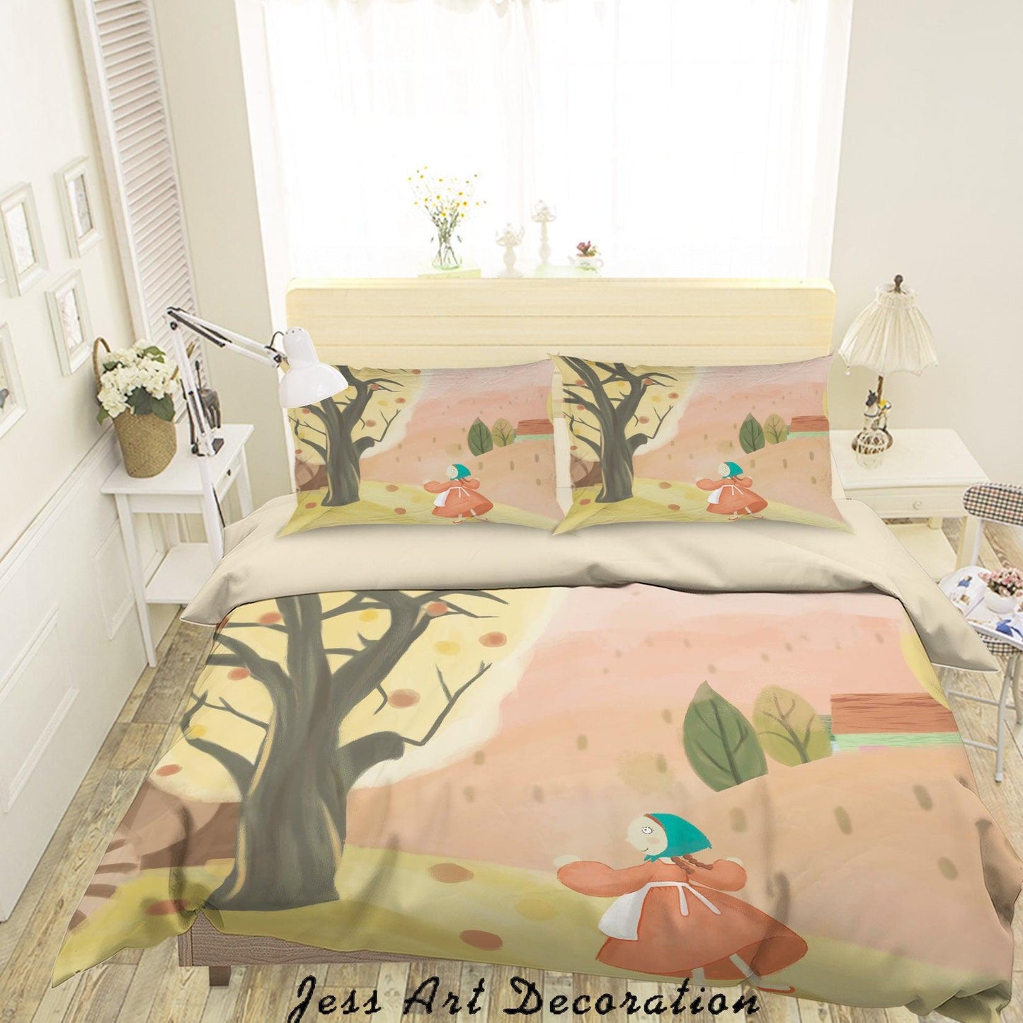 3D Cartoon Girl Tree Painting Quilt Cover Set Bedding Set Duvet Cover Pillowcases A611 LQH